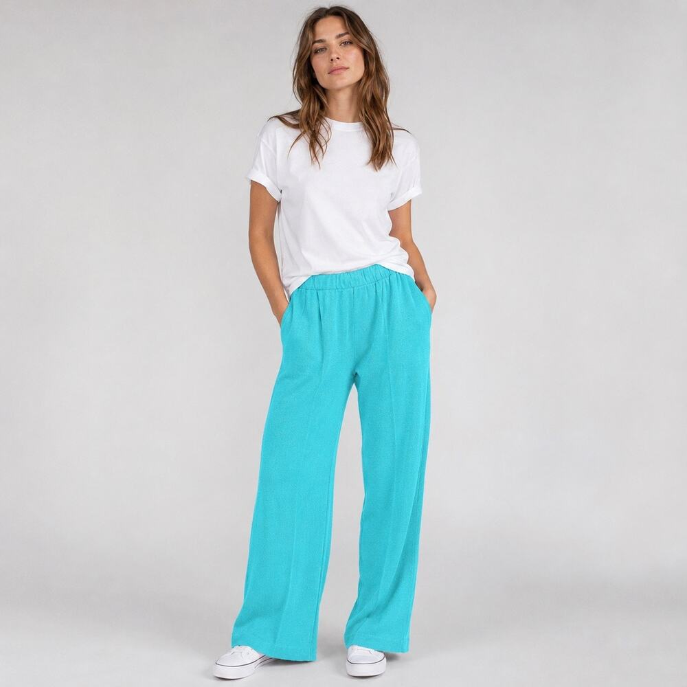 Vintage San Remo by Laura Knits Teal Blue Elastic Waist Wide Leg Pants Medium